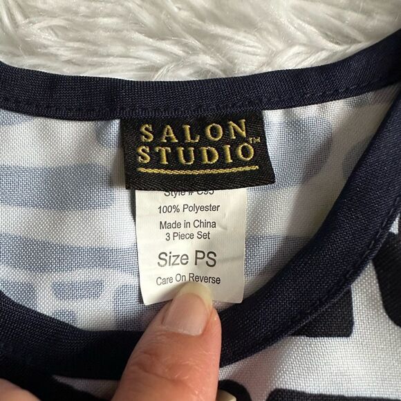 Salon Studio Jacket & Matching Tank Top Lightweight Blue White Womens Size SP - Picture 9 of 9